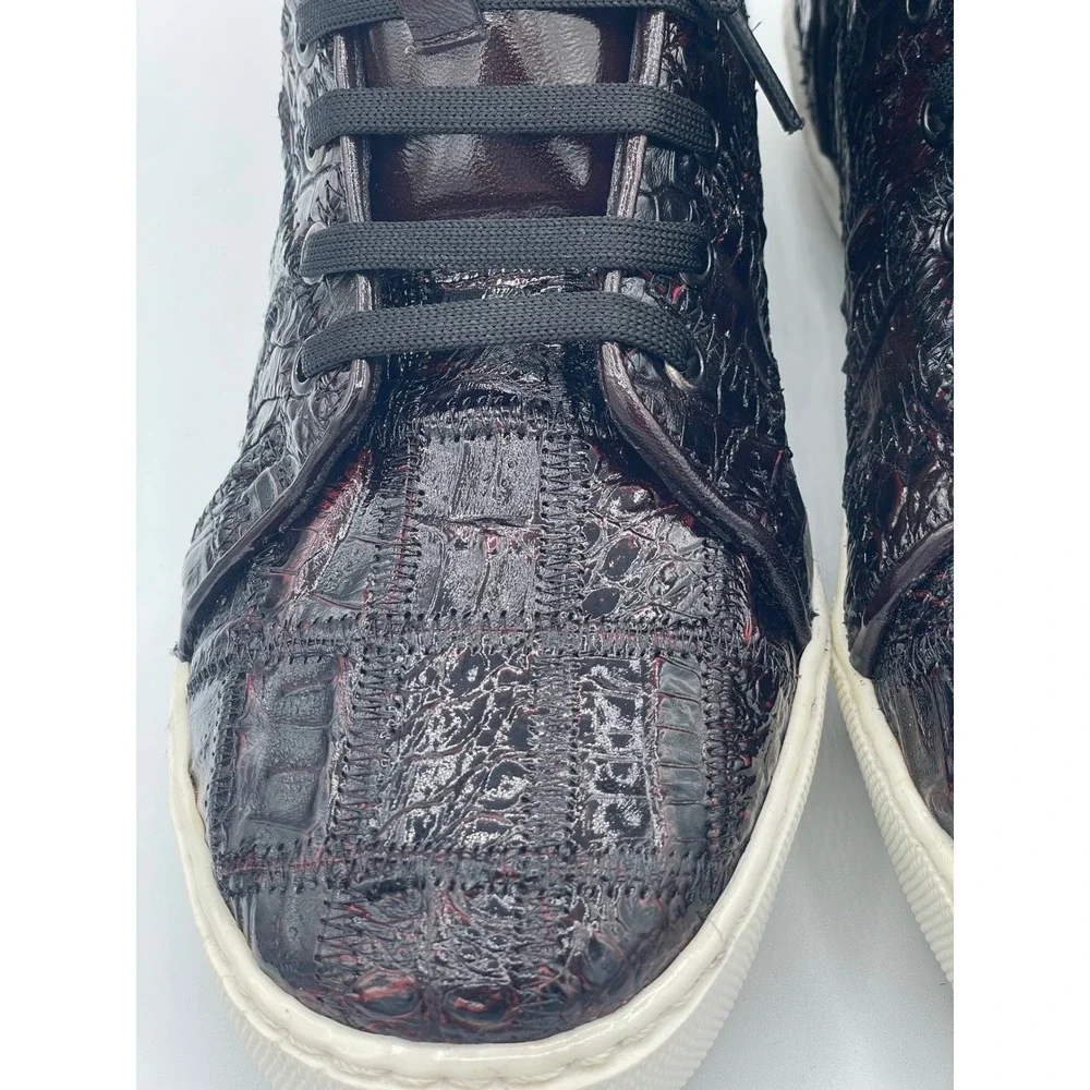 Belvedere Mens Black Cherry Crocodile Leather High Top Sneakers Vero Y01‎ Size 8